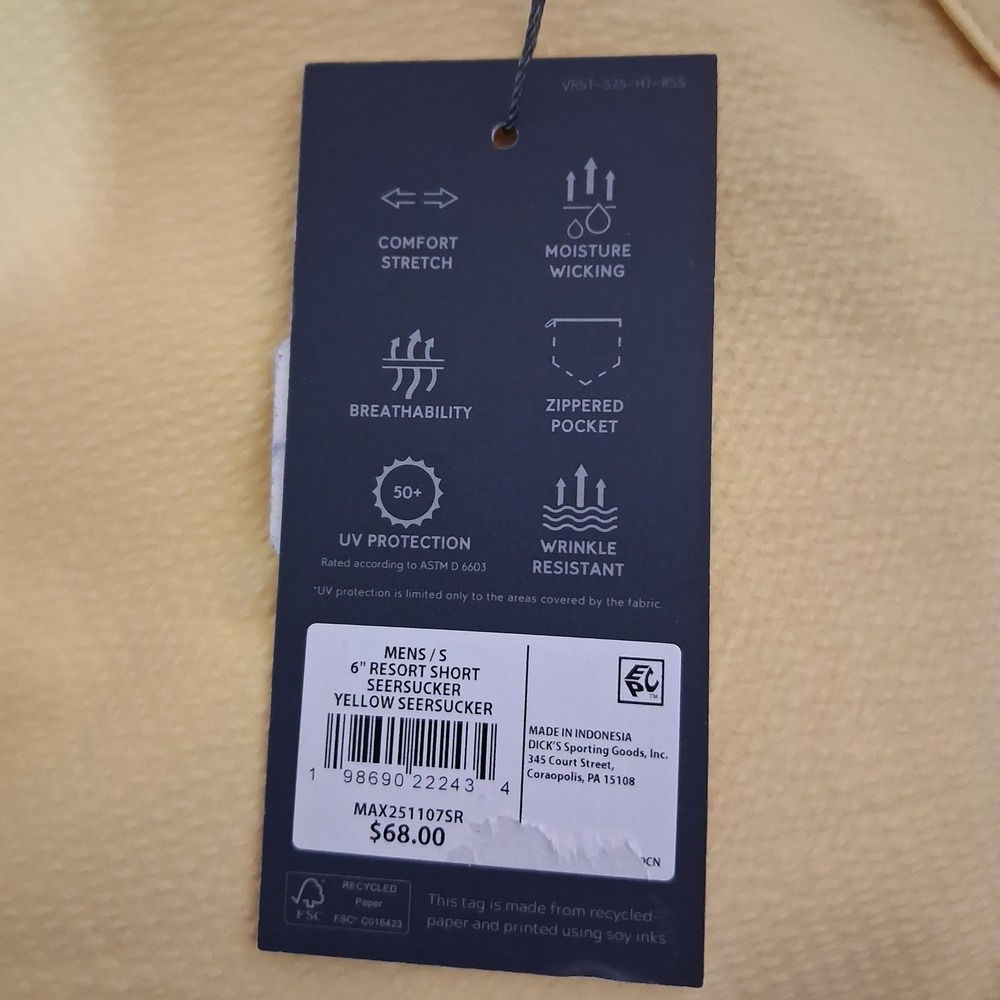 VRST Resort Short Mens S Yellow Seersucker 6 Inch Inseam Relaxed Fit NWT - Picture 3 of 8